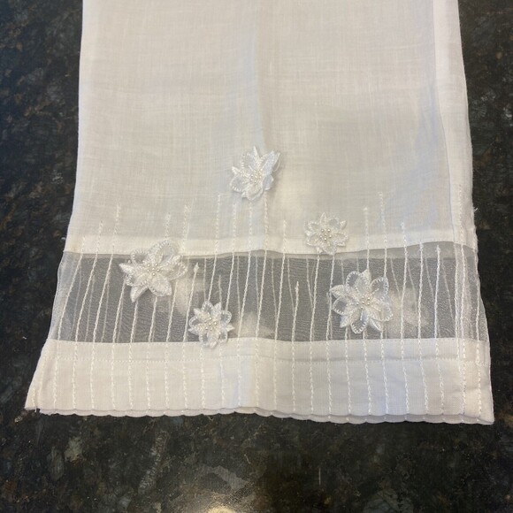 New 100% Linen Wide Leg Capri Crop Pearl Embellished Floral Elastic Large Jordan - Picture 4 of 9